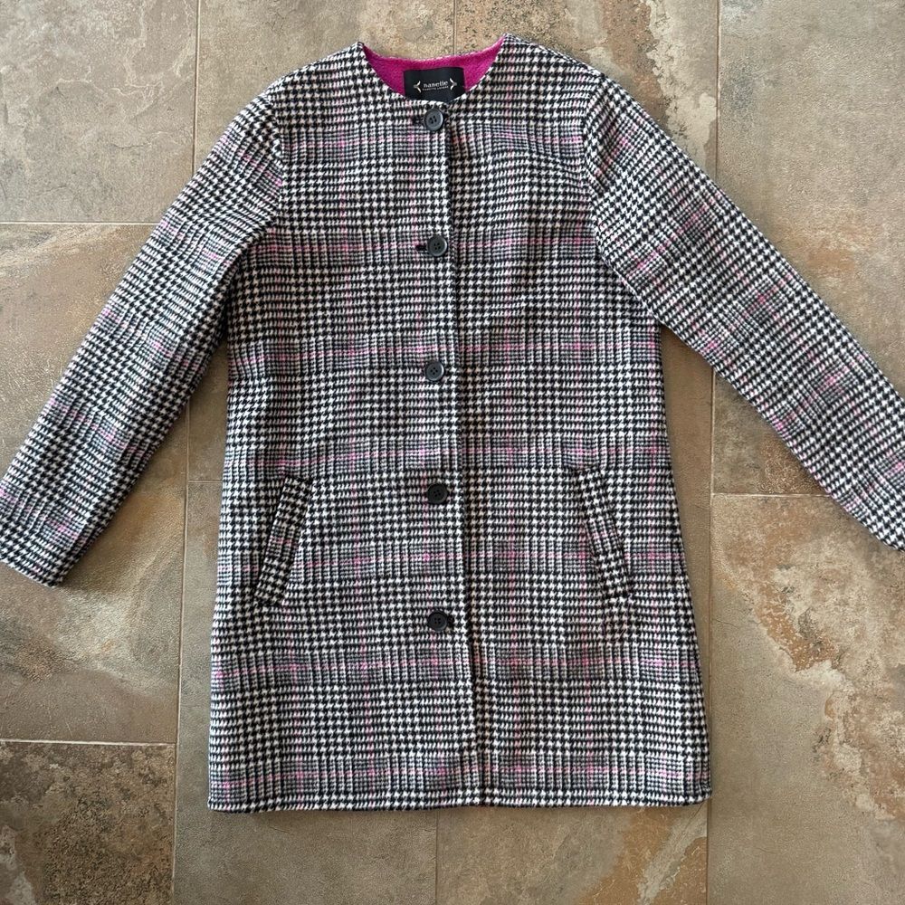 Nanette Lepore Black & White Houndstooth Wool Blend Coat – Women’s Small